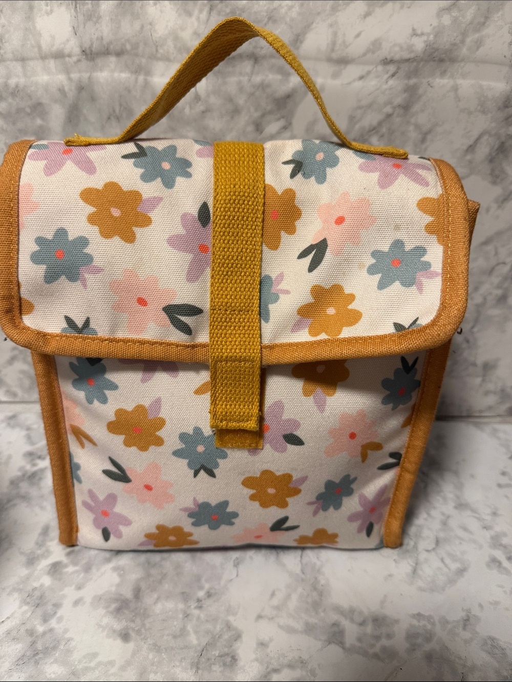Floral Canvas Lunch Bag in Mustard Trim